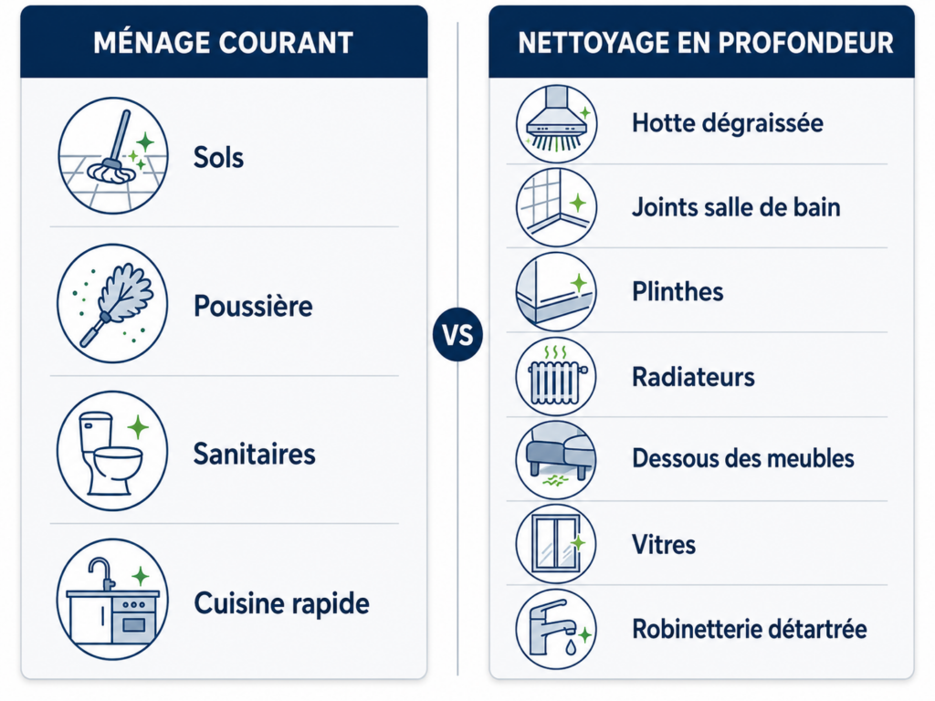 Comparaison entre l'efficacité du ménage courant et du ménage en profondeur