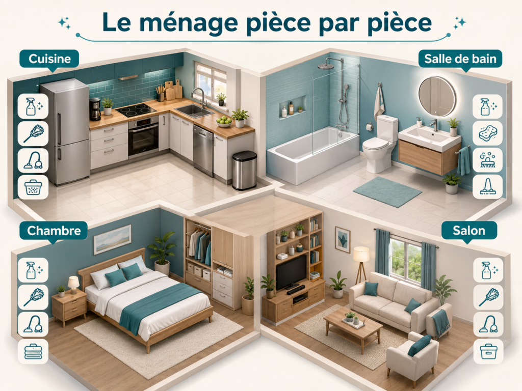 ménage organisé, pièce par pièce
